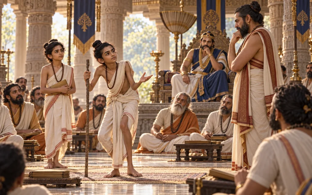 The young sage Ashtavakra debating Bandi in King Janaka’s court