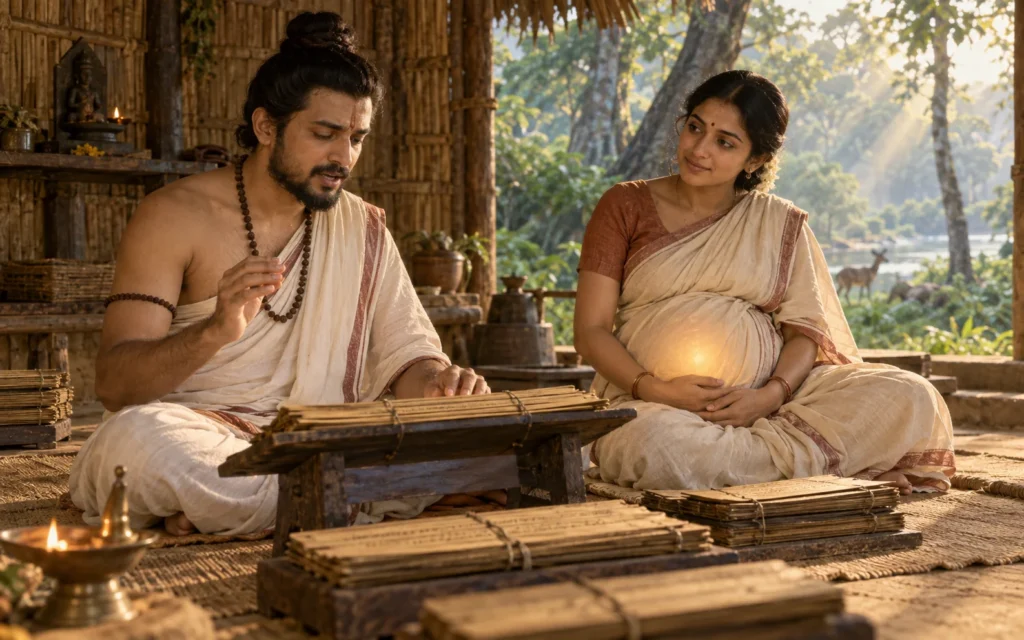 Kahoda reciting while the pregnant Sujata listens