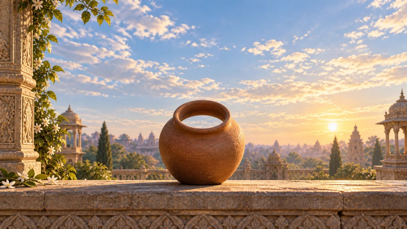 An earthen pot beneath an open sky, representing undivided space